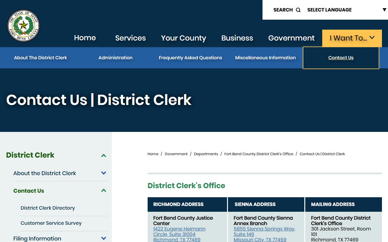 Fort Bend County District Clerk contact information for record requests