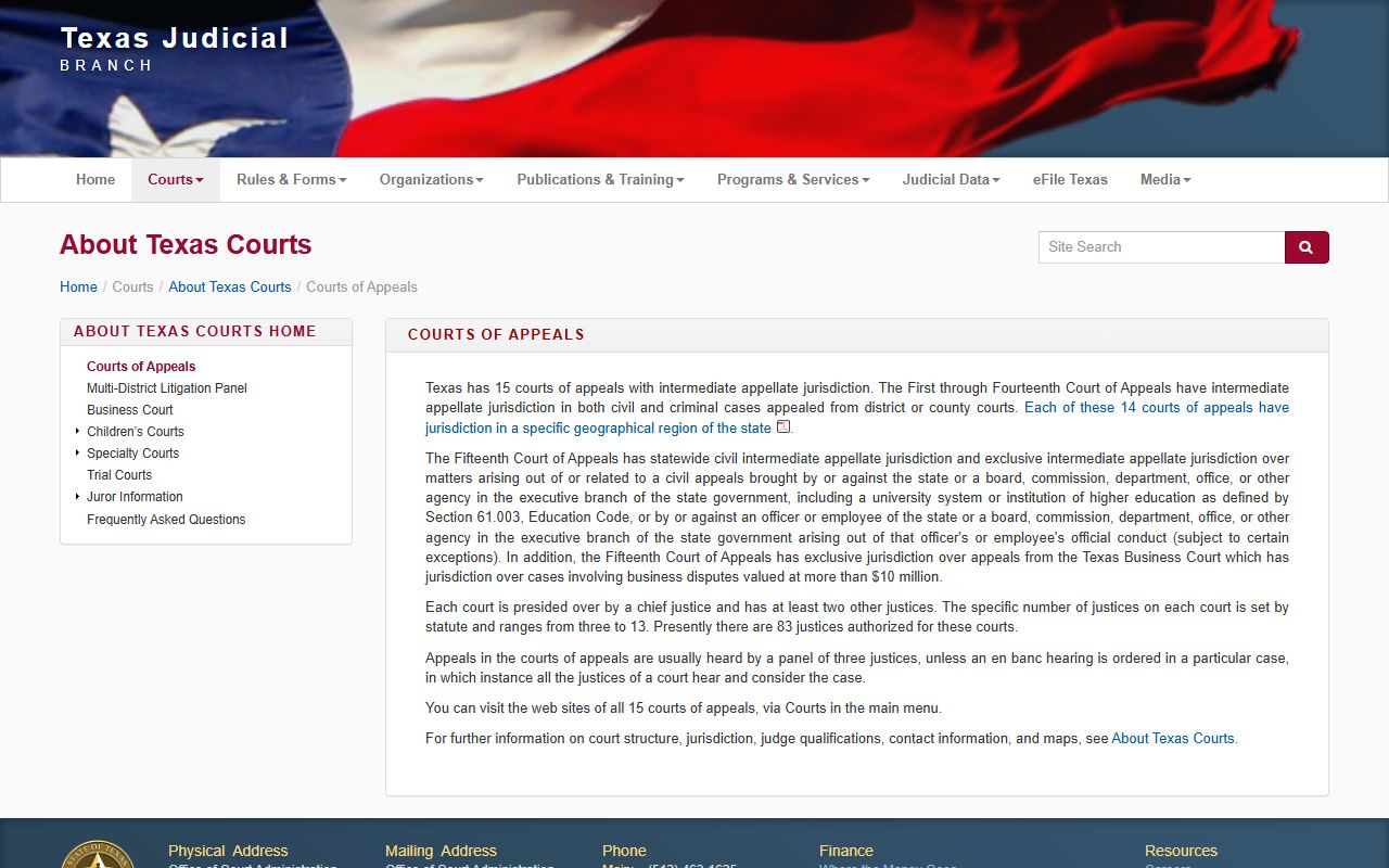 Texas courts of appeals overview for Fort Bend County docket appeals
