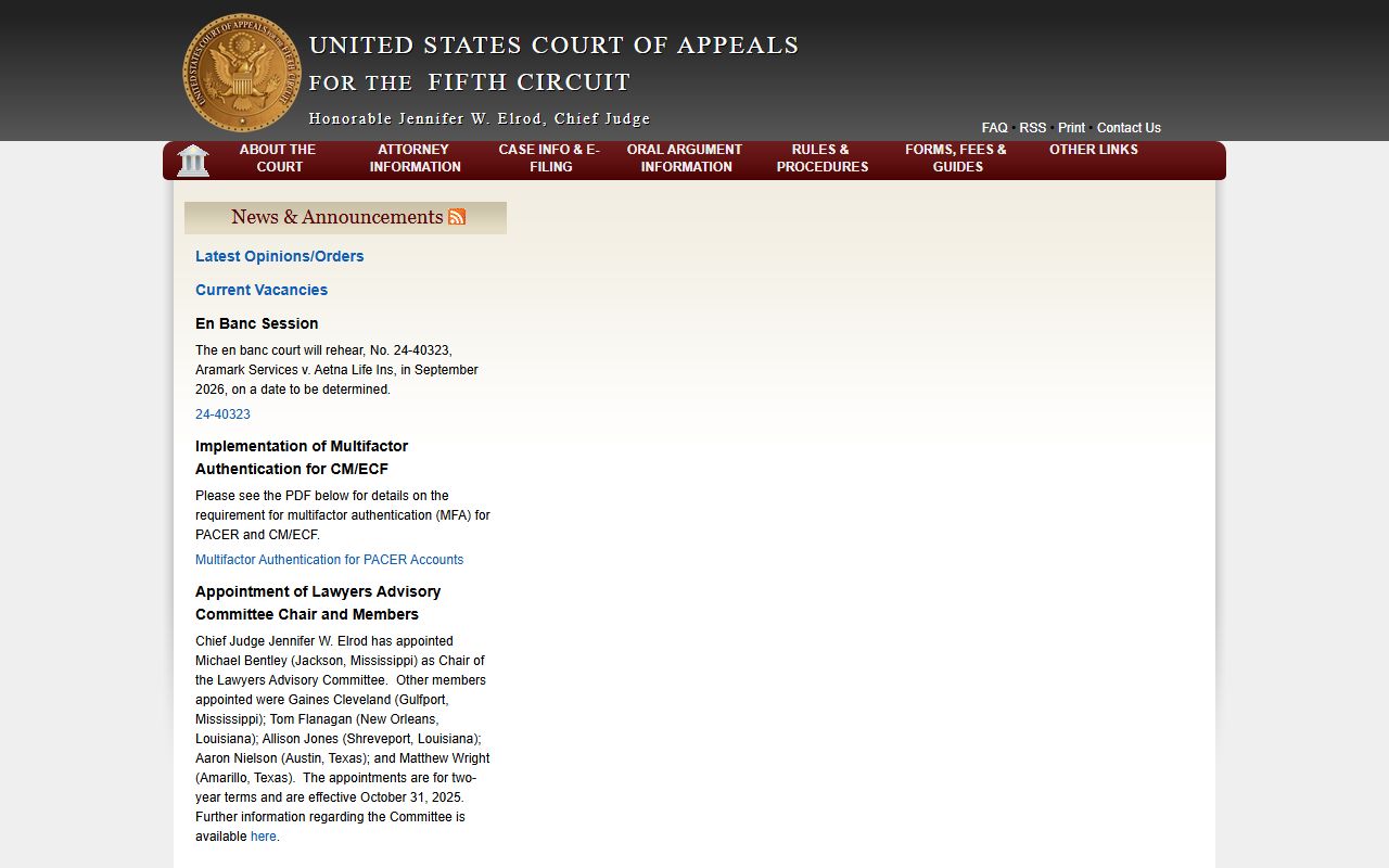 U.S. Court of Appeals for the Fifth Circuit federal docket access