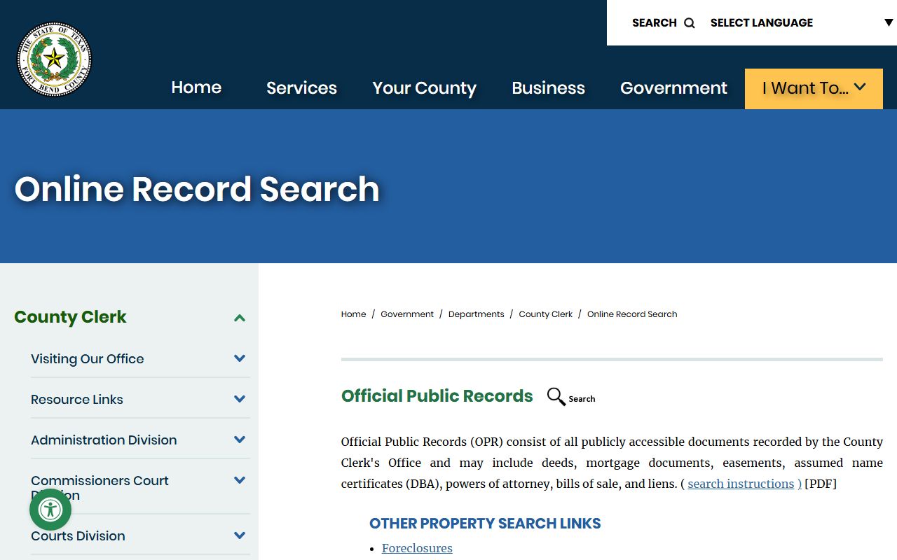 Fort Bend County Clerk online record search for court records