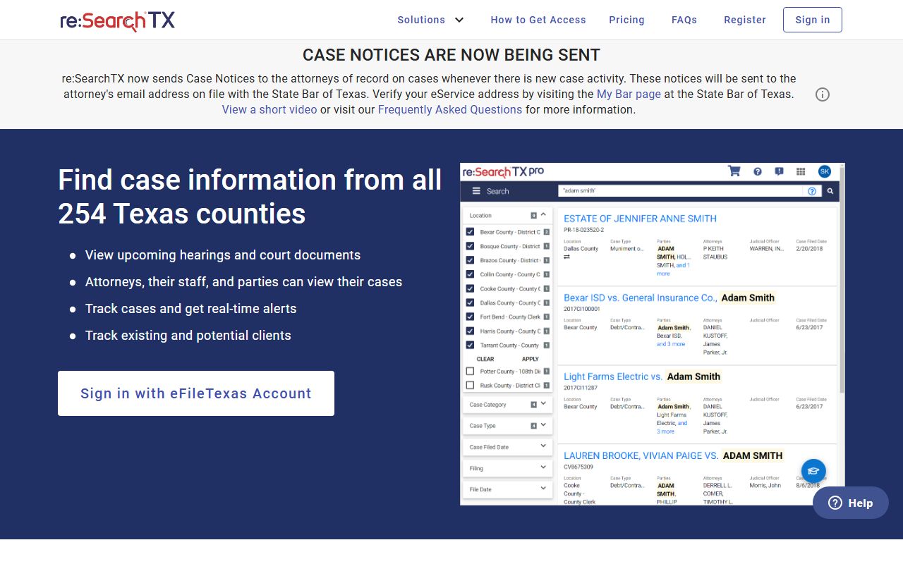 re:SearchTX statewide court records portal for Fort Bend County