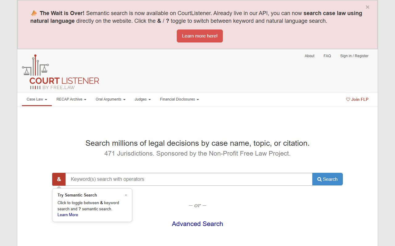 CourtListener free legal research for federal court records