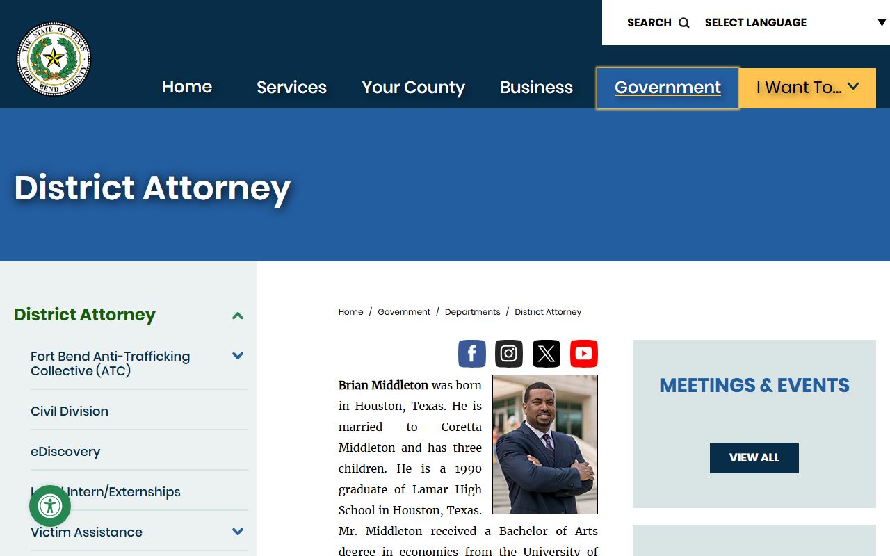 Fort Bend County District Attorney homepage for criminal records