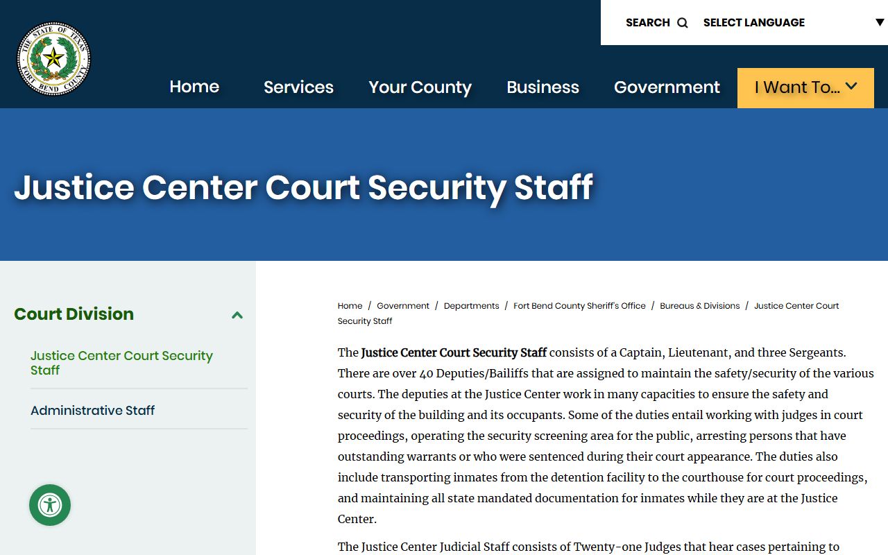 Fort Bend County Justice Center court security and courtrooms