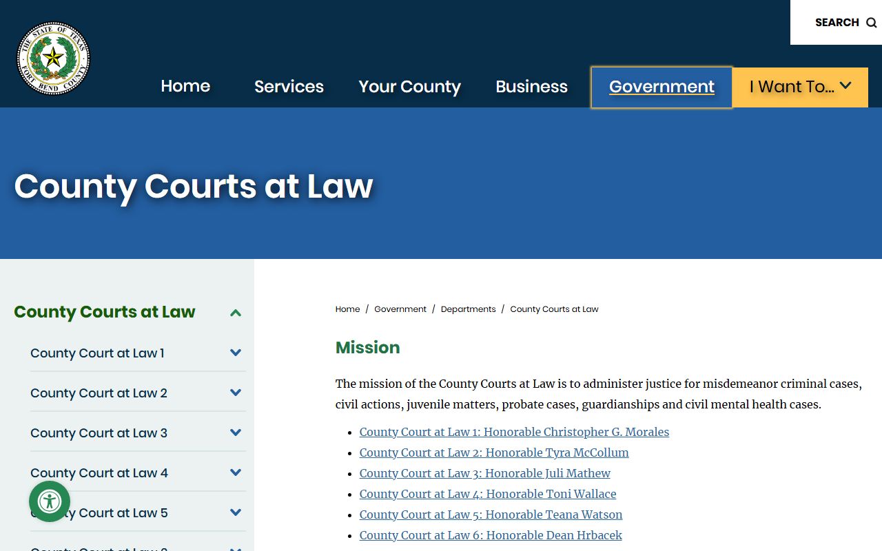 Fort Bend County Courts at Law that sit below the district courts