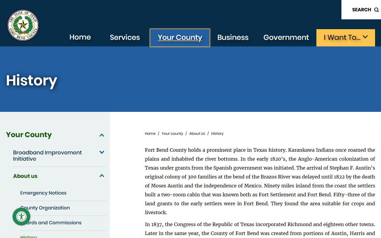 Fort Bend County history page about the historic courthouse