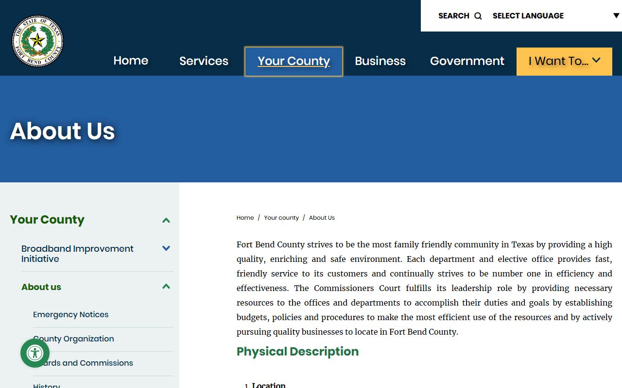 Fort Bend County about page for court records context