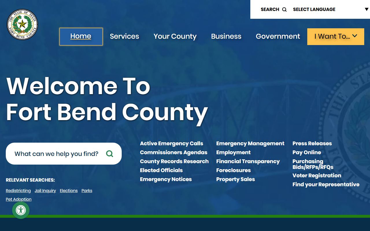 Fort Bend County official homepage used to reach court records