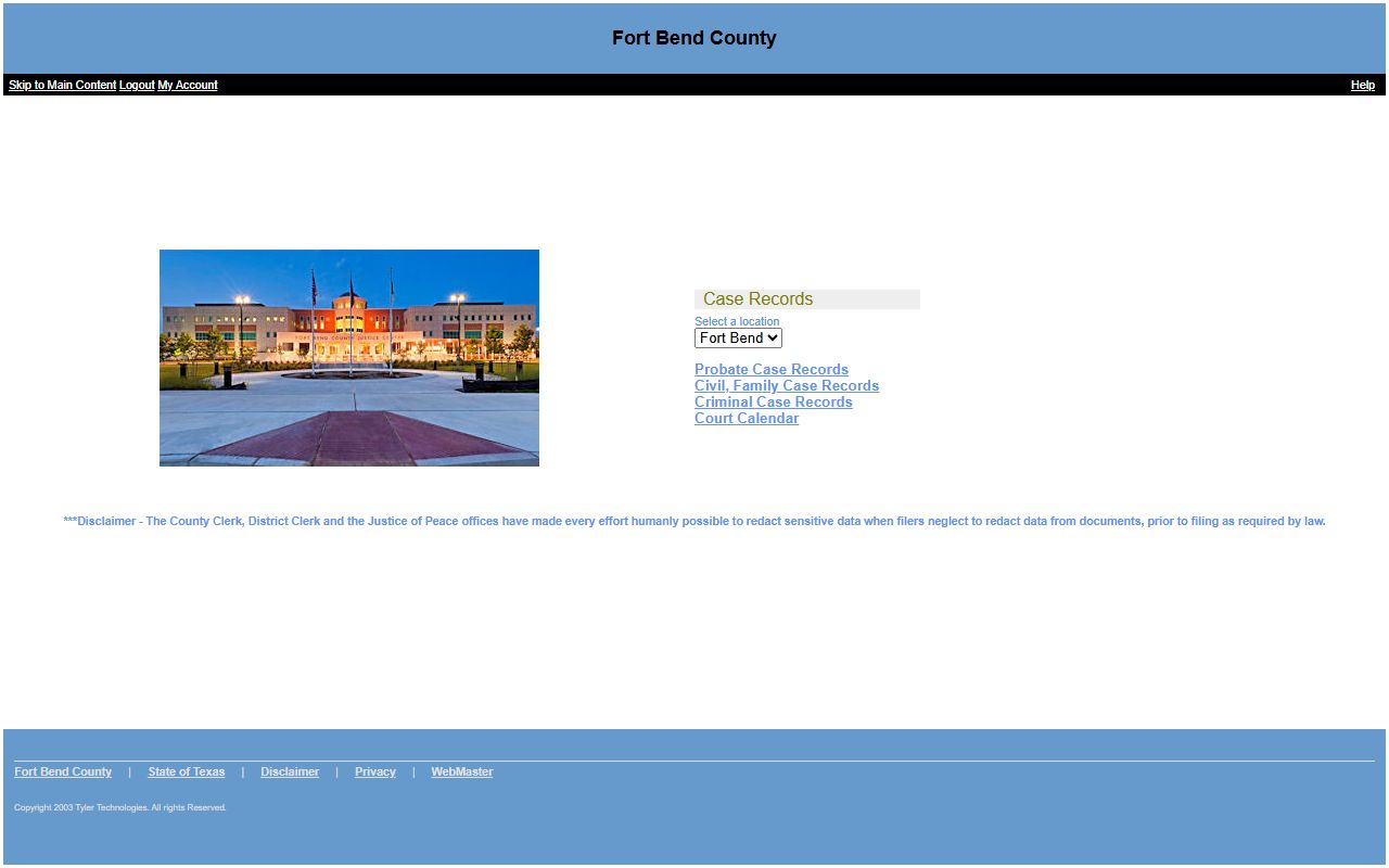 Tyler Public Access portal for Fort Bend County court records search