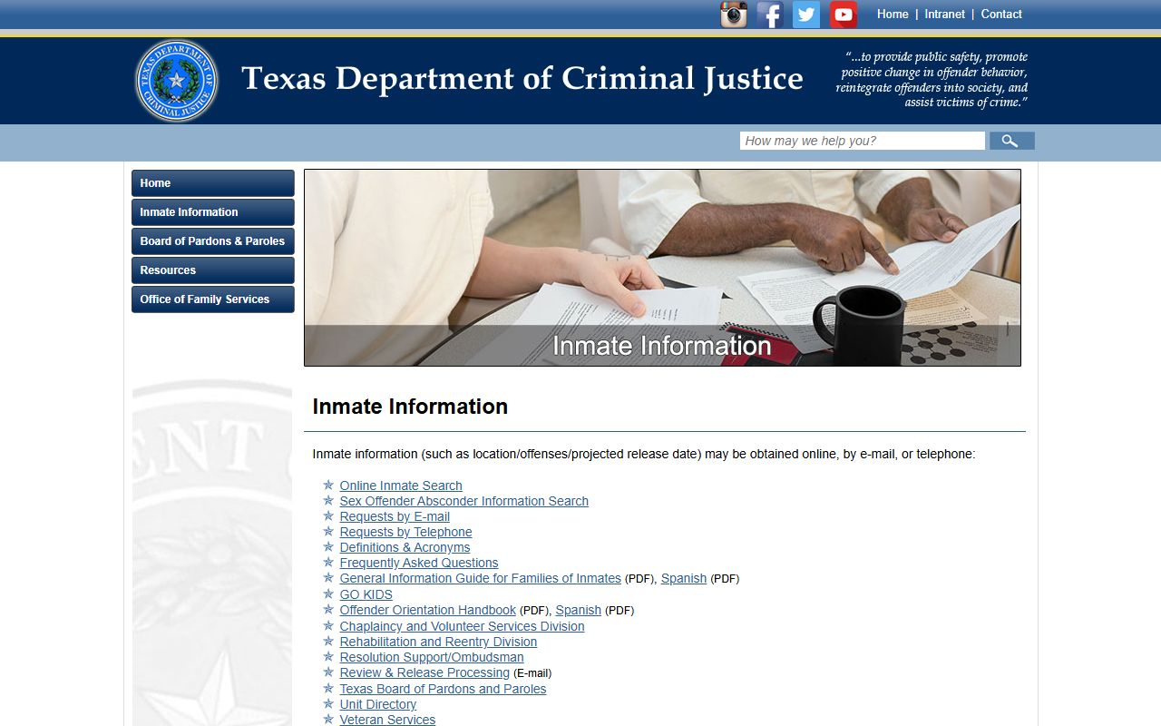 Texas Department of Criminal Justice inmate information for state custody context