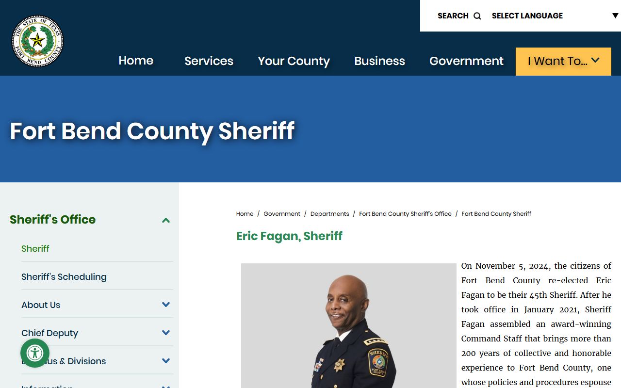 Fort Bend County Sheriff Eric Fagan biography page