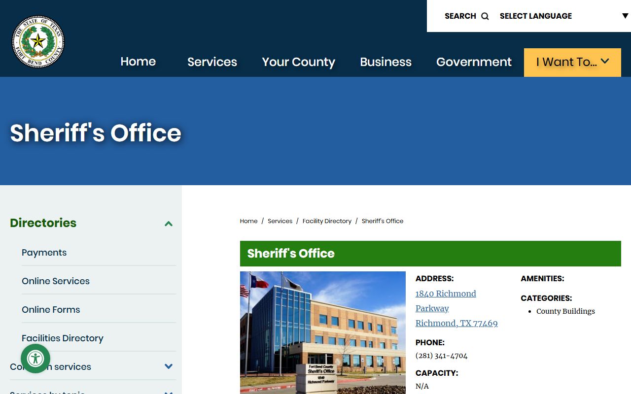 Fort Bend County Sheriff facility directory and jail divisions