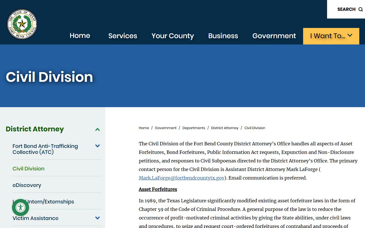 Fort Bend County District Attorney Civil Division public records requests