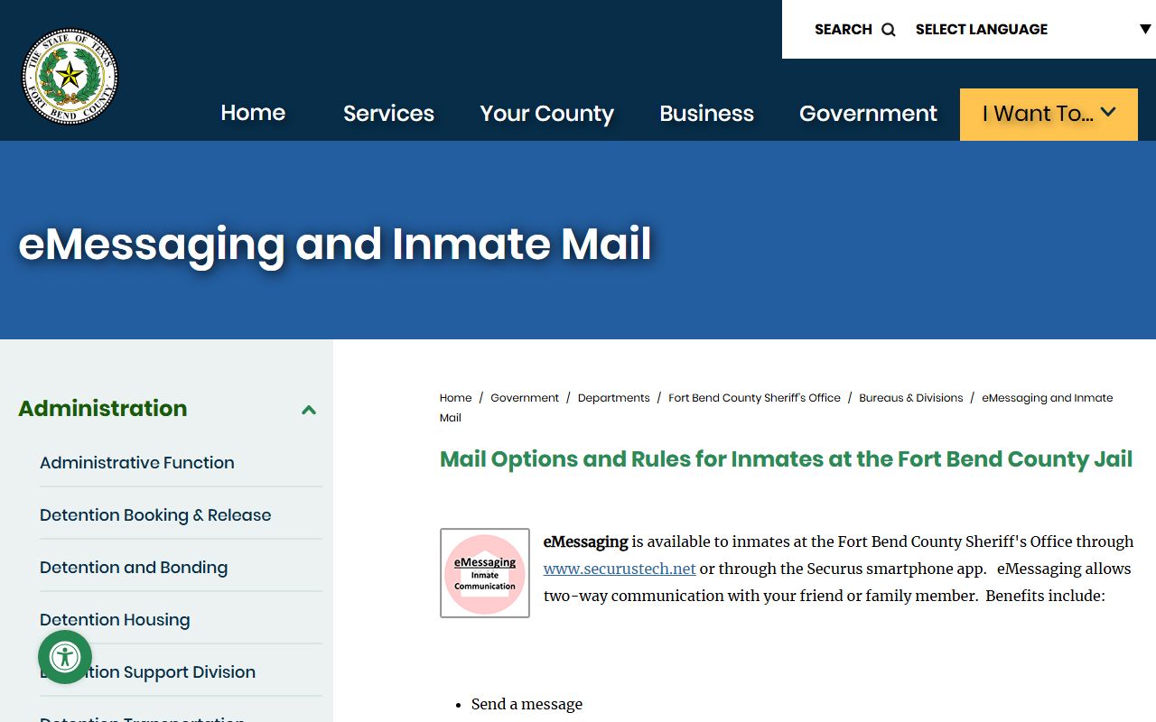 Fort Bend County jail mail and release download rules for released inmates