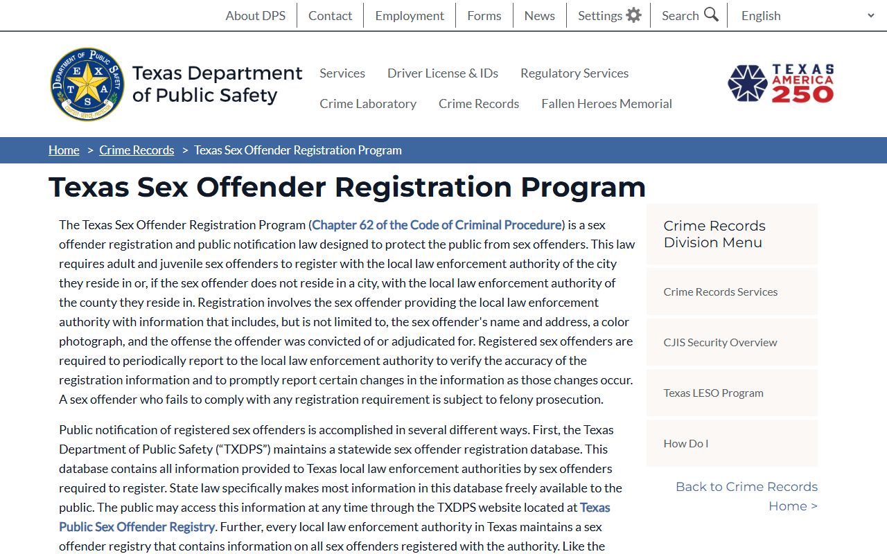 Texas DPS Sex Offender Registration Program public registry